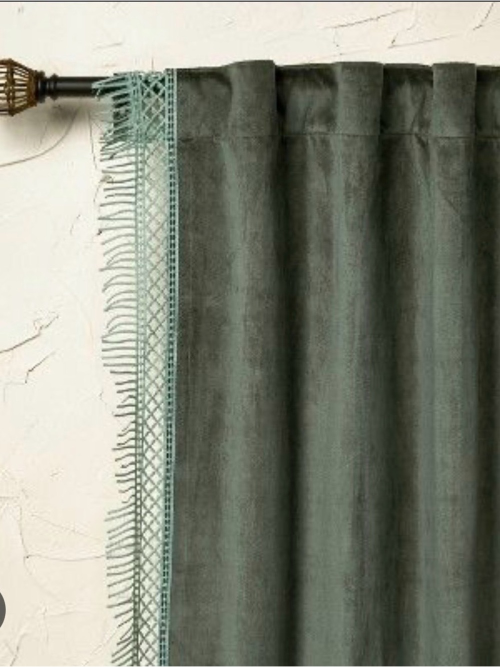 Opalhouse Velvet Curtain Panel with Fringe Trim in Sage Green